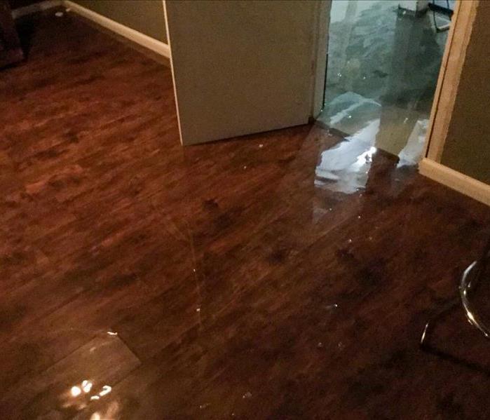 Water damage on the kitchen floor from flooding in Olympia, WA